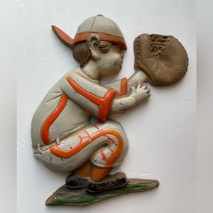 Vintage 1970’s Sexton baseball metal wall art.